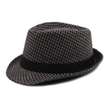 Classic houndstooth fedora hat with black decorative ribbon for autumn winter wear - 56-58cm / Houndstooth Black Grey