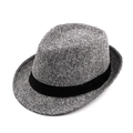 Classic grey checkered wool jazz hat for men and women with black decorative ribbon band - 56-58cm / Shiny Dark Grey