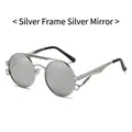 Steampunk round sunglasses with silver frame, spring temples and silver mirrored lenses - Silver Frame White Mirror Lens