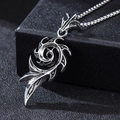 Vintage silver flame dragon pendant with scrolling totem on a square pearl chain - Small Whirlwind with Corn Chain