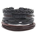 Handmade multilayer braided black leather bracelet set for men with vintage punk style aesthetic - Four-Piece Set
