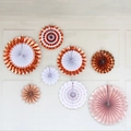 Set of 6 rose gold and cream paper fans with metallic foil and polka dot patterns - Champagne Gold / 10.8