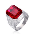 Mens vintage stainless steel ring featuring a large rectangular red gemstone inlay - US 7 / Steel Red Zircon