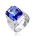 Vintage stainless steel ring with a large blue rectangular gemstone in a silver finish - US 7 / Stainless Steel Silver Color Blue Zirconia