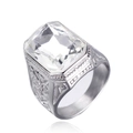 Silver stainless steel ring with a large rectangular clear gemstone and filigree details - US 7 / Steel Color White Zircon