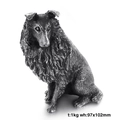 Vintage stainless steel collie dog ornament in sitting pose, 1kg 97x102mm metallic figurine - Scottish Shepherd (KD026-K)