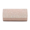 Sparkling rhinestone evening clutch bag in rose gold with a minimalist rectangular flip cover - Champagne