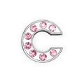 DIY 8mm silver chrome letter C charm with sparkling pink rhinestones for jewelry making - Pink - Letter C