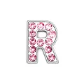 Detailed view of silver letter R pendant with sparkling pink rhinestones micro-pave setting - Pink - Letter R