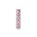 Detail showing chrome-finished rectangle charm with five inlaid pink sparkling crystals - Pink - Letter I