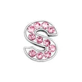 Close-up of pink crystal-encrusted S-letter charm with polished silver finish - Pink - Letter S