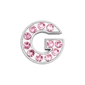 Close-up of chrome letter G pendant featuring pink rhinestones and polished finish - Pink - Letter G