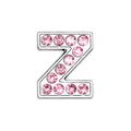 Close-up of chrome letter Z charm with pink rhinestones for DIY jewelry making - Pink - Letter Z