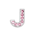 Macro shot of chrome letter J charm with seven inlaid pink crystals for DIY jewelry - Pink-Letter J