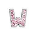 Close-up of chrome letter W charm featuring polished silver finish and pink rhinestones - Pink - Letter W