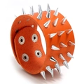 Bracciale punk in pelle arancione con tre file di borchie argentate e bottoni a scatto - Rosso Arancio