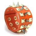 Punk style orange leather bracelet featuring gold and silver conical metal rivets - Orange Red