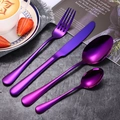 4-piece stainless steel cutlery set with purple-blue gradient finish on stone background - Purple 4-Piece Set