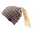 Detailed close-up of a beige knitted ponytail beanie featuring synthetic blonde hair - Light Beige