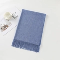 Minimalist solid blue cashmere feel scarf with fringe tassel detail for autumn and winter - Navy Blue