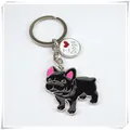 French bulldog metal keychain with black enamel finish and I Love Dogs charm - Black Bulldog Heart