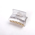 Close-up of square hair claw clip with silver sequins and gold teeth on white background - Square / Glitter Silver