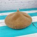 Faux rabbit fur beret for women in warm camel color with fluffy plush texture - M (56-58cm) / Khaki