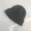 Detailed view of dark grey ribbed knit texture and folded cuff on beanie - One Size (Elastic) / Dark Gray