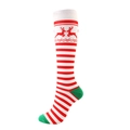 Calcetines de compresión navideños con diseño de renos y rayas rojas y blancas en fondo - S/M / Rayas de Reno