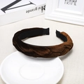 Deep brown braided velvet headband with stylish twisted design for hair accessories - Camel