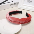 Braided velvet headband with pink to red gradient color and non-slip black lining - Watermelon red