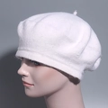 Classic pure white wool knitted beret hat for women with warm vintage textured finish - White