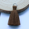 3.5cm dark brown cotton tassel pendant with silver metal ring for bags and DIY crafts - Tan
