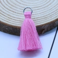 Pink 3.5cm cotton fringe tassel charm with silver metal ring for bags and jewelry - Light Rose Red