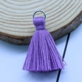 DIY accessory purple cotton tassel charm with silver metal ring on wood background - Light Purple