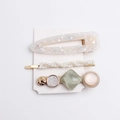Set de horquillas para el pelo en crema y dorado con perlas y resina brillo - Juego de Tres Piezas Moda (12) / Juego Blanco Crema