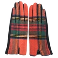 Detail von rot-grünen Karo-Wollhandschuhen mit schwarzem Stoff für warme Wintertage - Einheitsgröße / Schottenmuster (Orange)