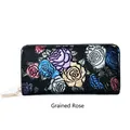 Long clutch wallet for women in black grainy leather with multi-color embossed roses - Rose