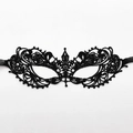 Elegant black lace masquerade mask with intricate embroidery and silk ribbons - Small Pointed (A-15)