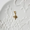 Detailed close-up of a minimalist 18K gold star pendant on an elegant white ceramic plate - G15-Small Eight-Pointed Star