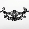 Elegant black lace masquerade mask with baroque embroidery and ribbon ties for parties - Large Fox (A-04)