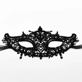 Elegant black lace masquerade mask with intricate floral embroidery and silk ribbons - Sword Tip (A-14)