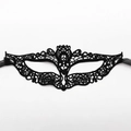 Elegant black lace masquerade mask with floral crochet patterns and silk ribbons - Cat Face (A-16)