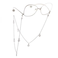 Close-up of silver punk star sunglasses chain with non-slip loops on white background - Silver
