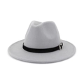 Classic light grey wool fedora hat with black leather band and silver metal buckle - Adjustable / Light Gray