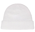 Detail showing white ribbed knit beanie fabric texture and folded brim craftsmanship - White