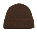 Close-up of dark brown ribbed knit beanie with rolled cuff and thick winter texture - Coffee