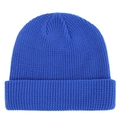 Detail of bright blue ribbed knit beanie showing high-quality textured weaving finish - Blue