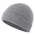 Macro detail of the grey ribbed knit texture and folded cuff on this winter beanie - Light Gray