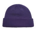 Detailed knit texture of a dark purple ribbed beanie with a cuffed brim design - Deep purple